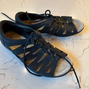 Earth Spirit Black Lace-Up Cutout Sandals Summer Spring Festival Casual